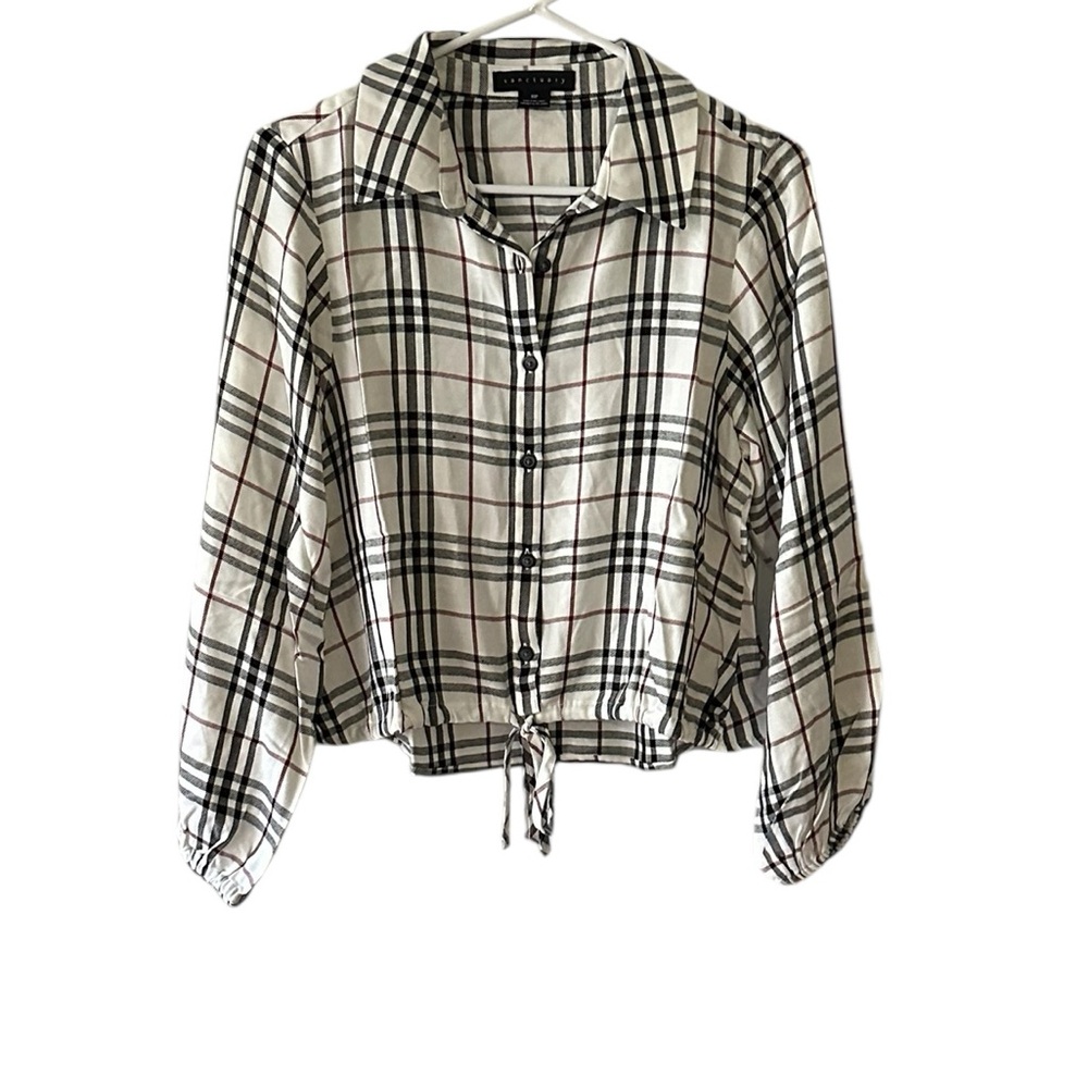 Sanctuary Plaid Cinched Waist Button Up Top Womens XSP NWOT
